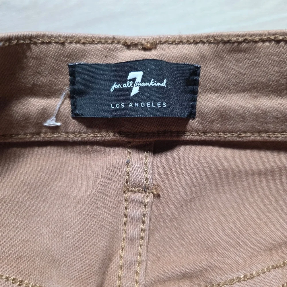 7 For All‎ Mankind Flare Jeans Womens 27 Camel Tan Coated High Rise Denim Pants